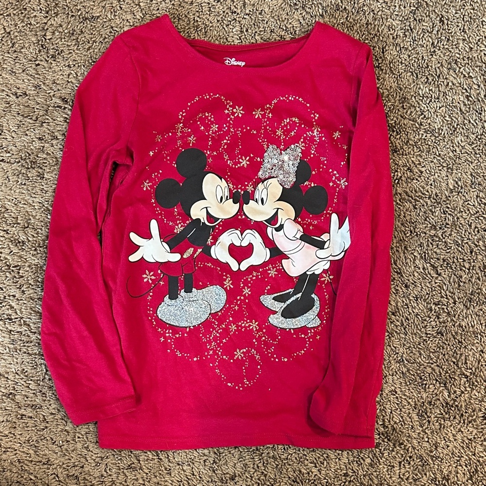Disney Red Long Sleeve Shirt with Mickey and Minnie